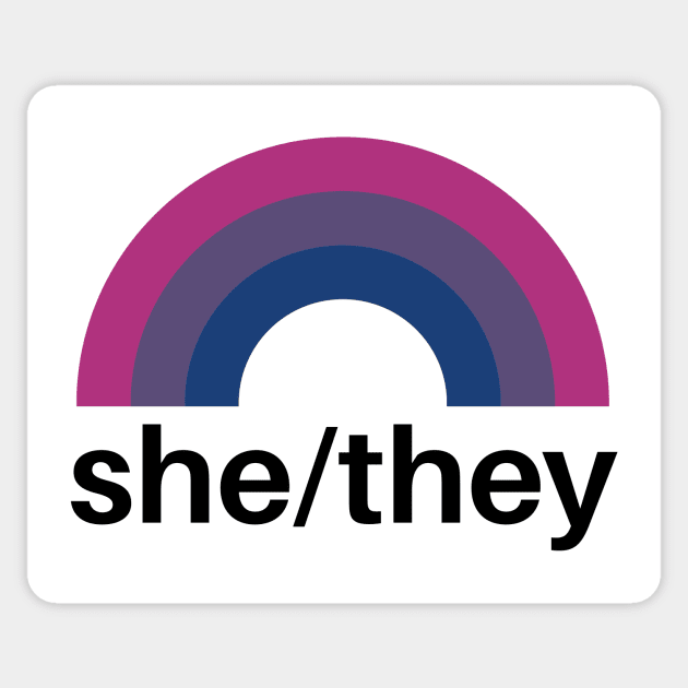 She/They Pronouns Bisexual Pride Sticker by lavenderhearts